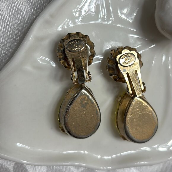 HATTIE CARNEGIE LARGE CITRINE TEARDROP CRYSTAL EARRINGS - Picture 9 of 10